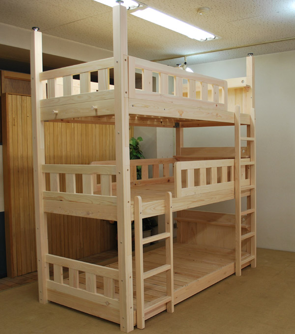 木製ひのき三段ベッド