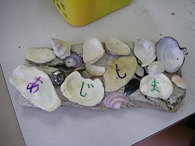 貝殻と流木を利用した作品