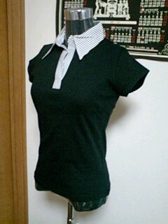 ストライプ襟黒TOPS