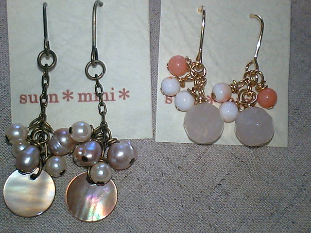 ローズクオーツと海のピアス