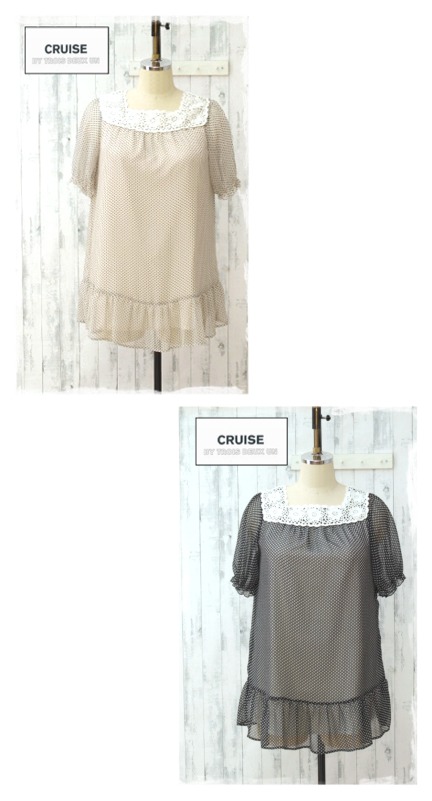 クルーズ　ドット柄カギ編みチュニックワンピース