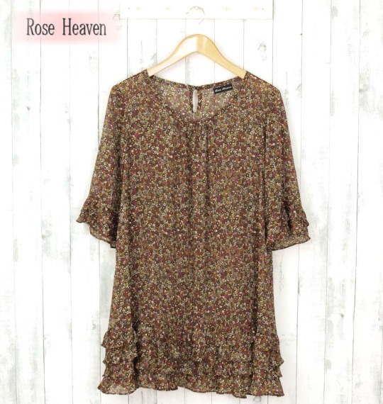 小花柄フリルチュニック