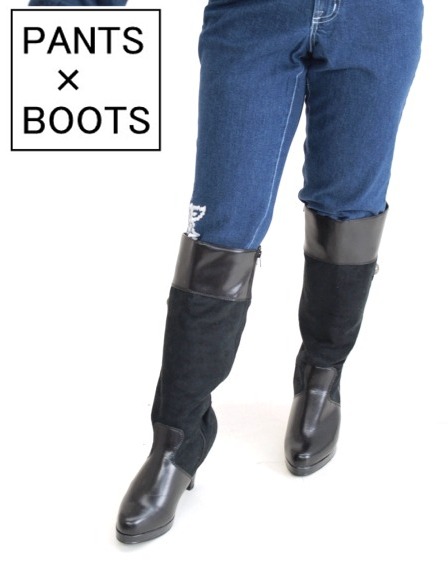 デニム半端丈パンツ×ジョッキーブーツ