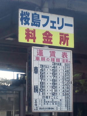 桜島フェリーの料金表