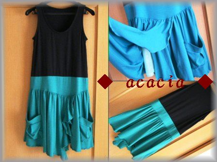 裾アシメワンピ　ブラック・グリーン