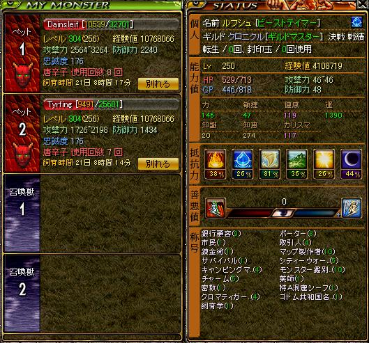 ２５０ステータス（含むペット）