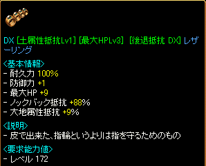 DX[土属性抵抗Lv1][最大HPLv3][後退抵抗 DX]レザーリング