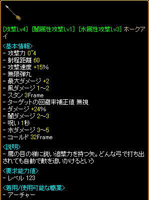 [攻撃Lv4][闇属性攻撃Lv1][水属性攻撃Lv2]ホークアイ