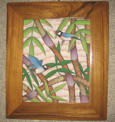 バリ絵画『文鳥と竹林』