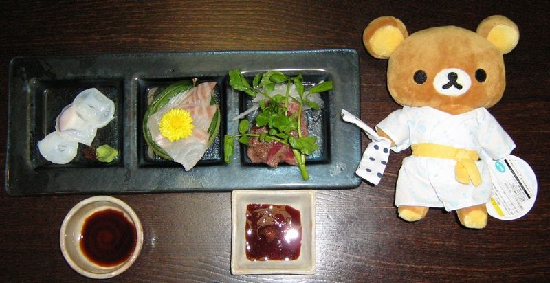 1日目の夕食-お造りと山形牛のたたき