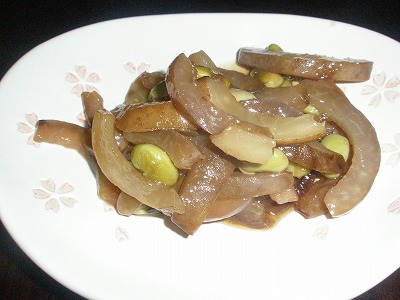 紫あけびの油炒め