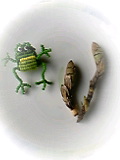 つくしとビーズで作ったアマガエル