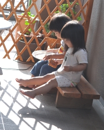 朝食中