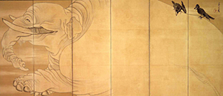 長沢芦雪 白象黒牛図屏風 右