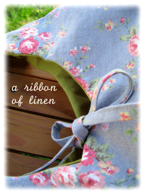 ピンク花柄＆ブラウン茶リネンのふんわりバックハンドメイド