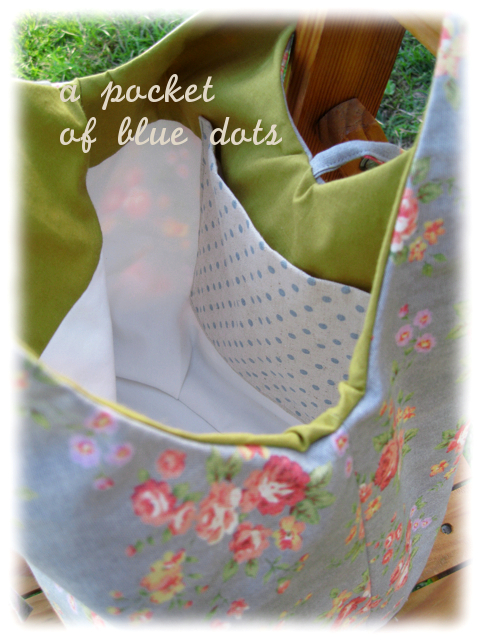 ピンク花柄＆ブラウン茶リネンのふんわりバック内布