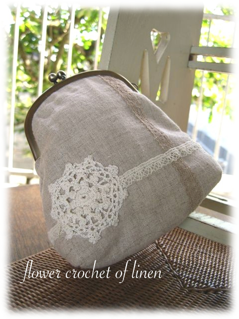 アンティークがま口リネンポーチ