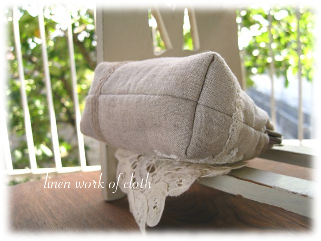 アンティークがま口リネンポーチ４底