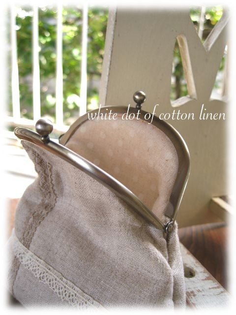 アンティークがま口リネンポーチ５