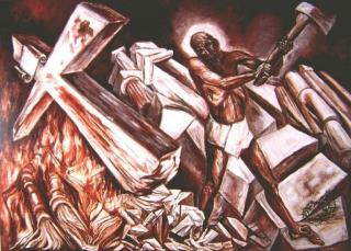 『十字架を自らの手で壊すキリスト』
