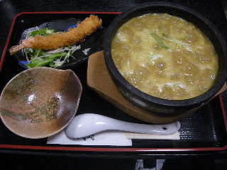 石焼カレーうどん＆エビフライ