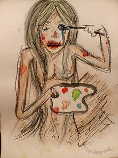 お化粧する女。