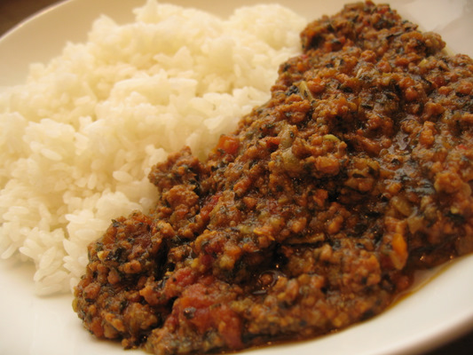 トマトとバジルの豚肉キーマカレー