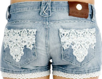 Pearl & Lace Hot Pants in Denim Blue