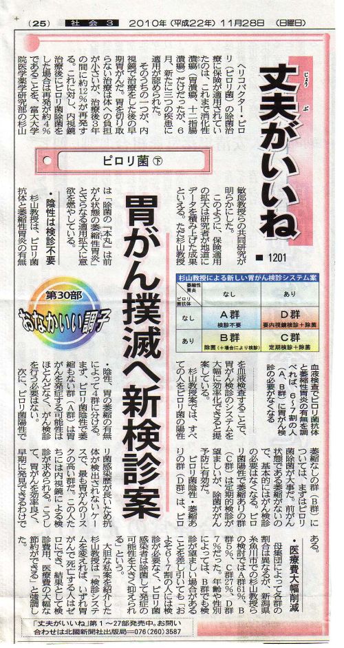 杉山　敏郎教授の新聞記事