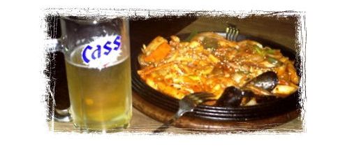 ビールと海鮮トッポギ