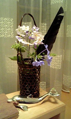 ヤマホロシ、ルリマツリ、拾ったカラスの羽