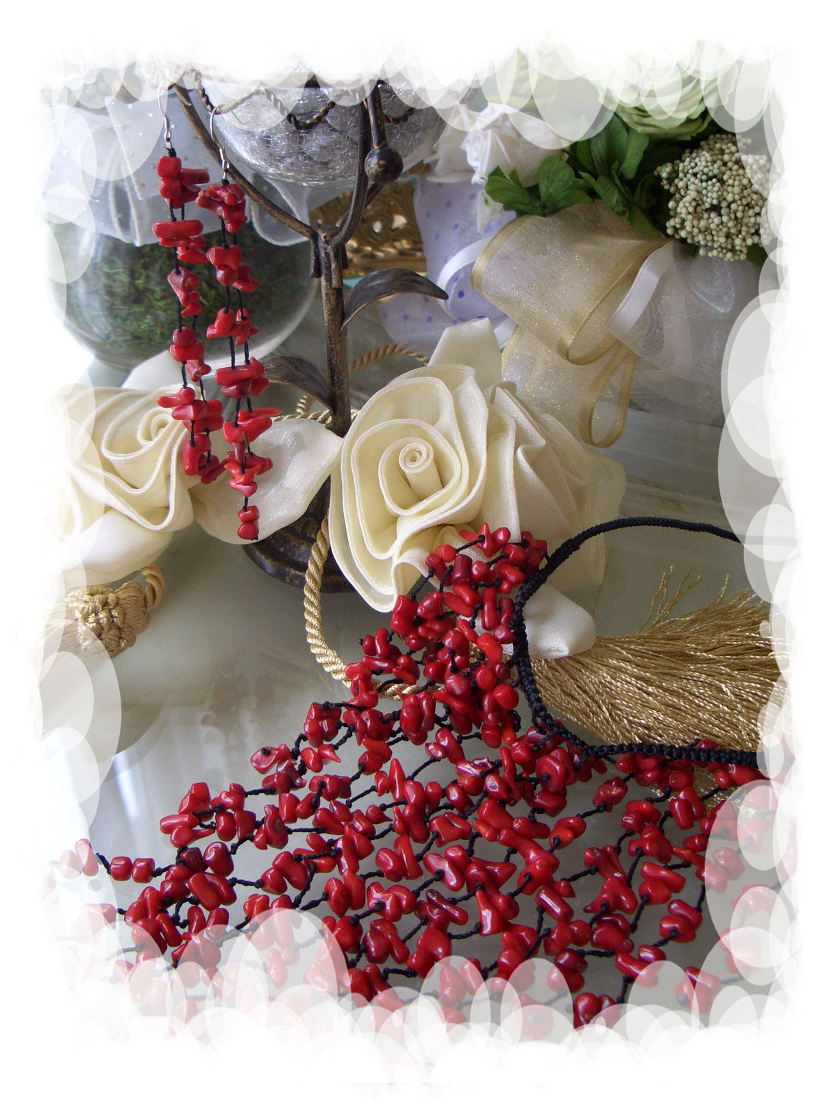 ｍａｙ手作り珊瑚ネックレス＆ピアス