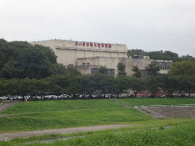 芝川石橋より体育館を望む