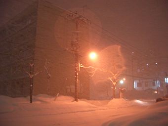 猛吹雪の中