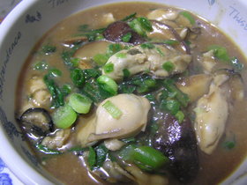 牡蠣とシイタケの甘味噌あんかけ