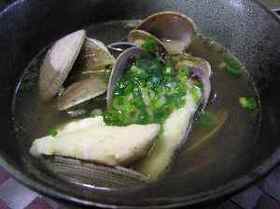 あっさりしたてのタラとアサリのスープ