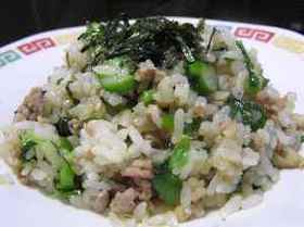 アスパラ、じゃこチャーハン