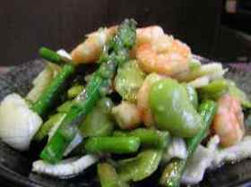 そら豆とシーフードミックスの塩炒め