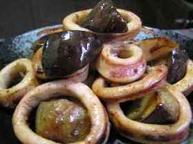 ナスとイカのバター醤油炒め