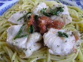 ツルツル鶏の梅しそパスタ