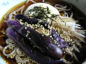 ナスとミョウガの冷汁そば