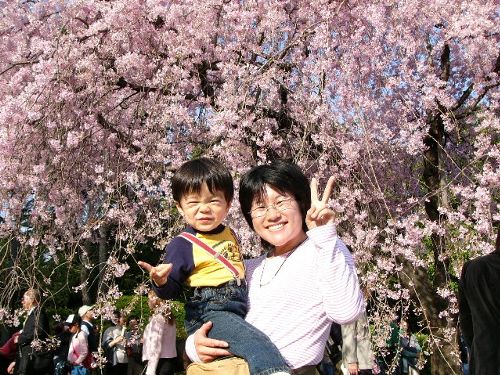 しだれ桜の前にて