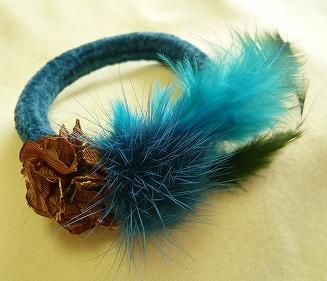 【ヘアゴム】フェザーローズ（ブルー）