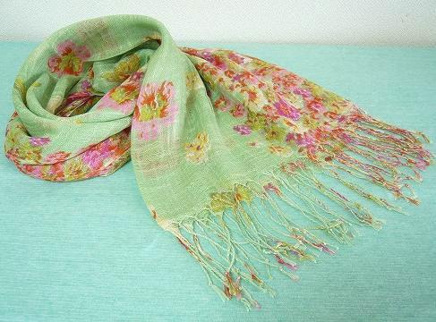 花柄 ストールType2／リーフグリーン（全体）