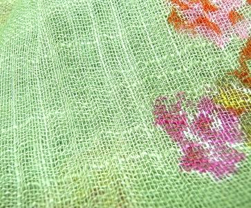 花柄 ストールType2／リーフグリーン（生地アップ）