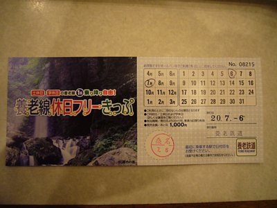 養老鉄道　一日乗車券　表