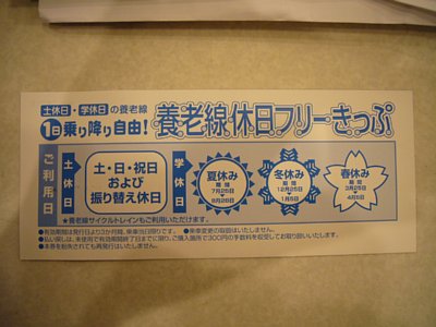 養老鉄道　一日乗車券　裏