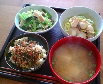ホタテと白菜の煮物と小松菜エリンギ卵とじ