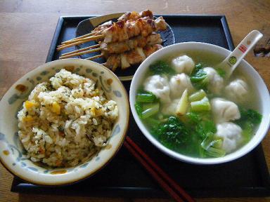 サニーレタス水餃子生姜たっぷりと高菜炒飯