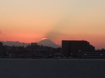 夕日と富士山